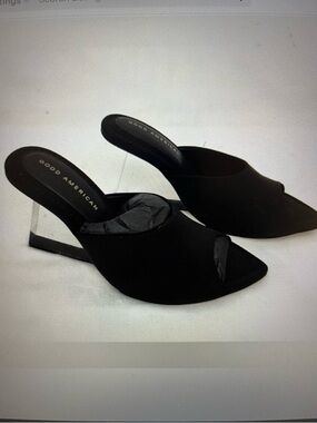 GOOD AMERICAN Black NEOPRENE and Clear Glass Look Heeled Shoes
